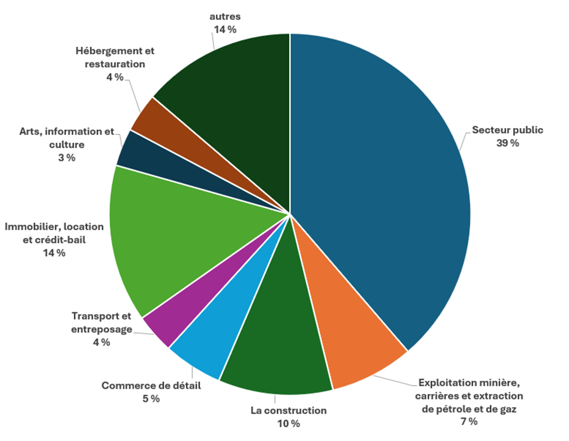 Graphique circulaire illustrant la répartition sectorielle du PIB du Yukon